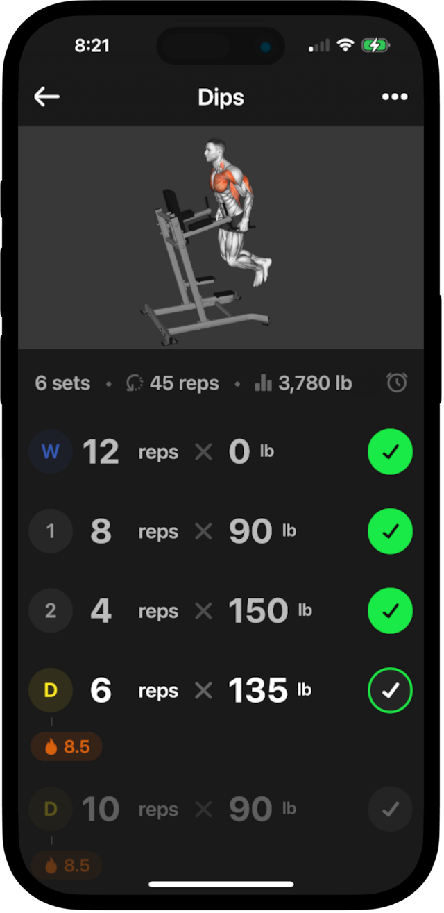 Active workout summary screen